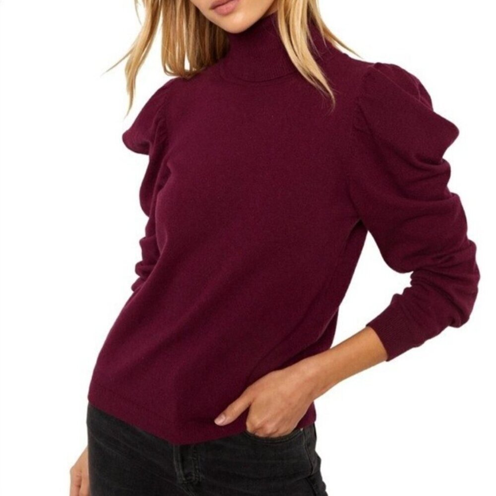 NWT MISA Los Angeles Burgundy Gabriela Puff-Shoulder Sweater Size Small